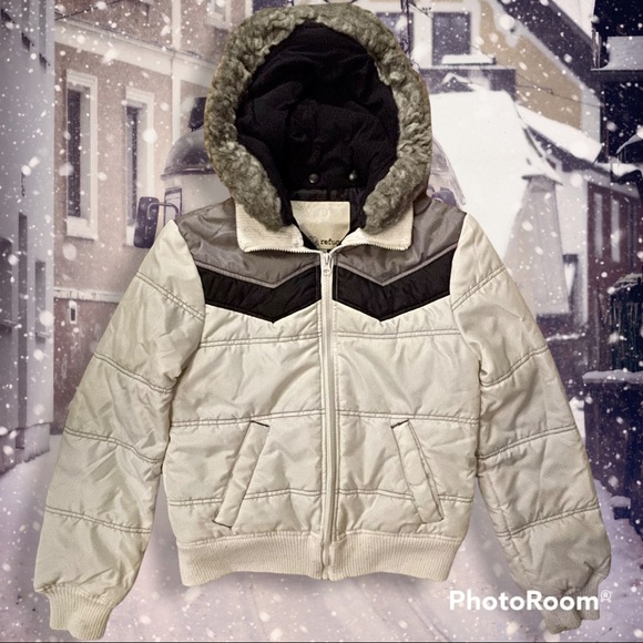 REFUGE Puffer Jacket w/ BANANA REPUBLIC Wool Scarf, Detachable Fur Hood, Wmn's M - Picture 10 of 16